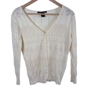 Madison Studio Cardigan Womens M (Runs Small) Cream Cotton Pointelle Cottagecore